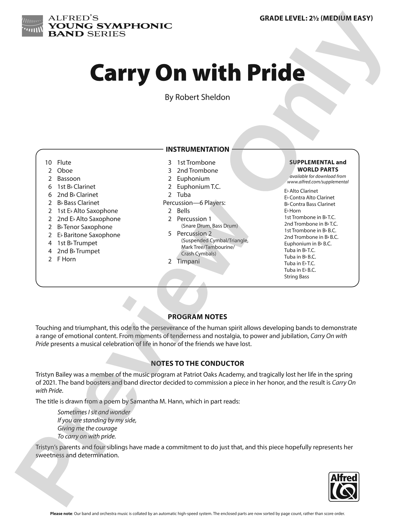Carry On with Pride: Concert Band Conductor Score & Parts