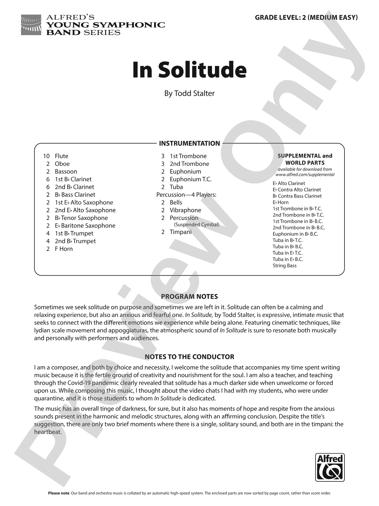 In Solitude: Concert Band Conductor Score & Parts