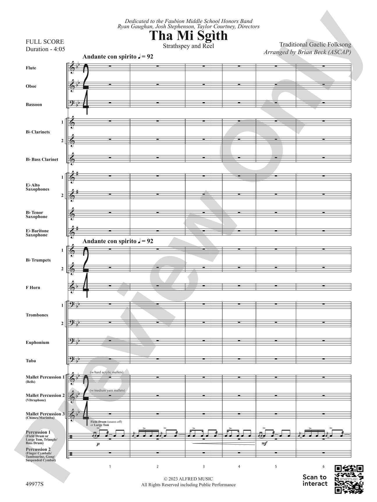 Tha Mi Sgìth: Score