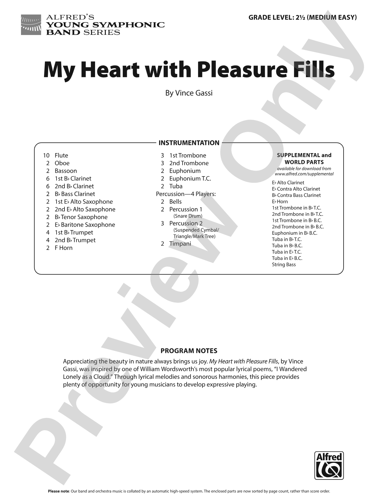 My Heart with Pleasure Fills: Concert Band Conductor Score & Parts