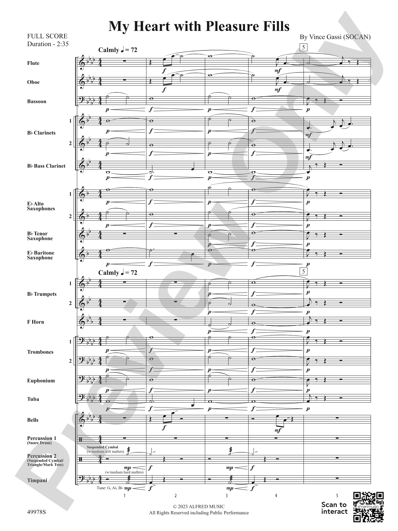 My Heart with Pleasure Fills: Concert Band Conductor Score & Parts