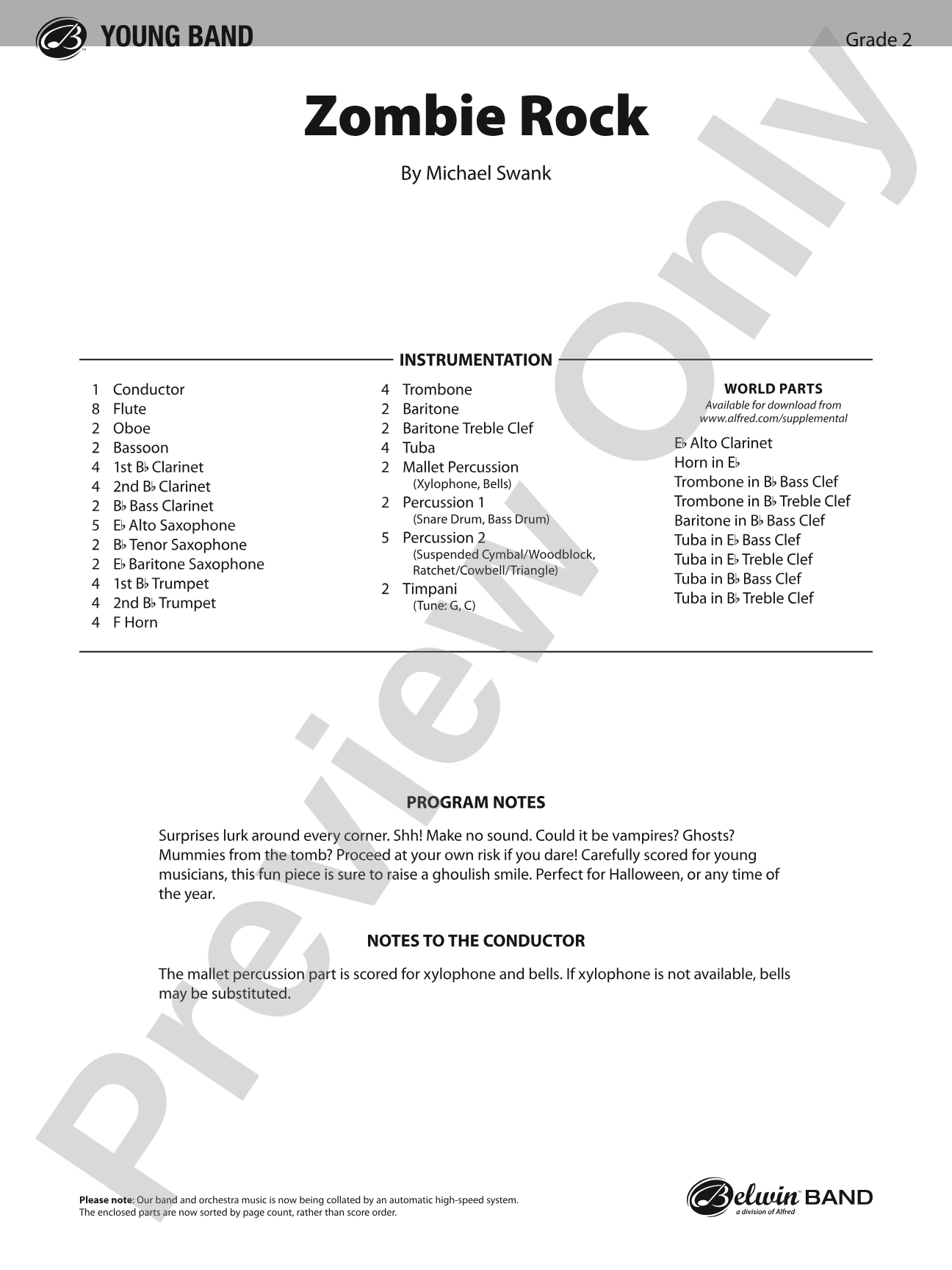 Zombie Rock: Concert Band Conductor Score & Parts