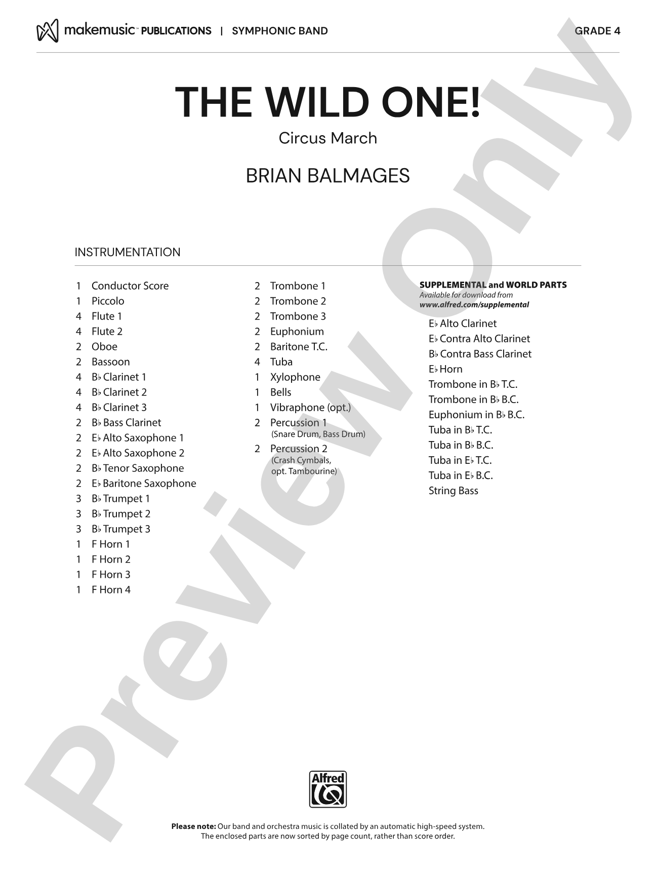The Wild One!: Concert Band Conductor Score & Parts