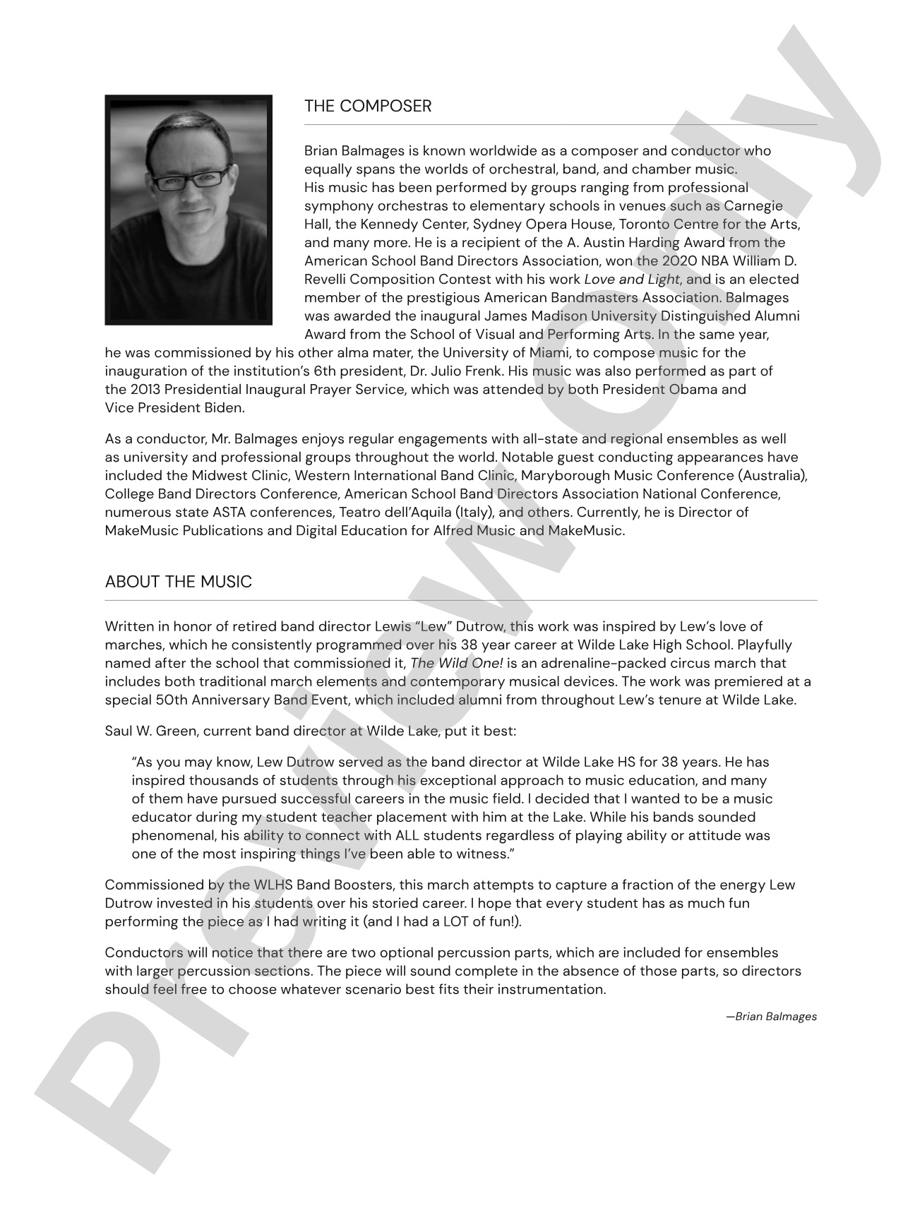 The Wild One!: Concert Band Conductor Score & Parts