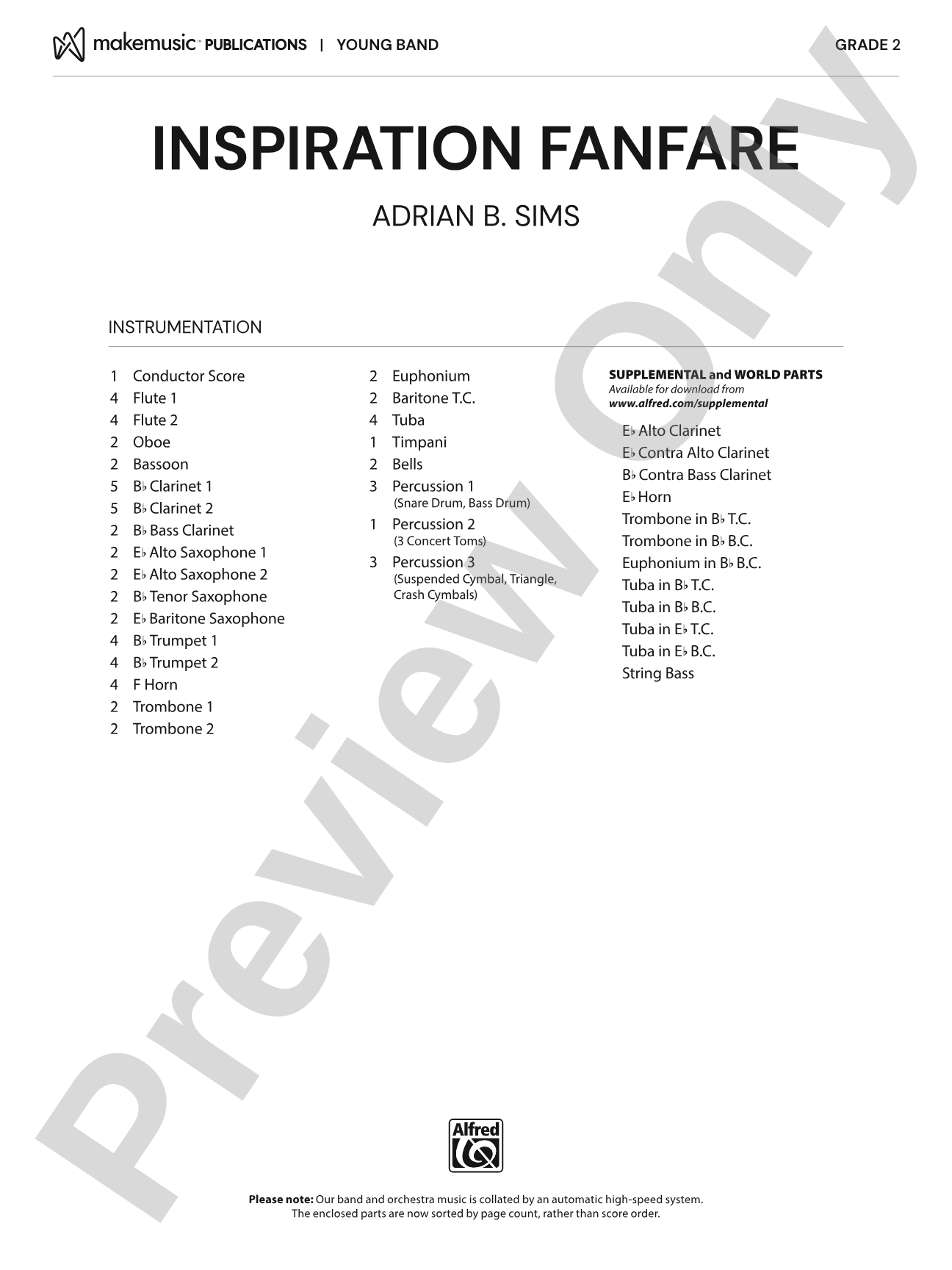Inspiration Fanfare: Concert Band Conductor Score & Parts