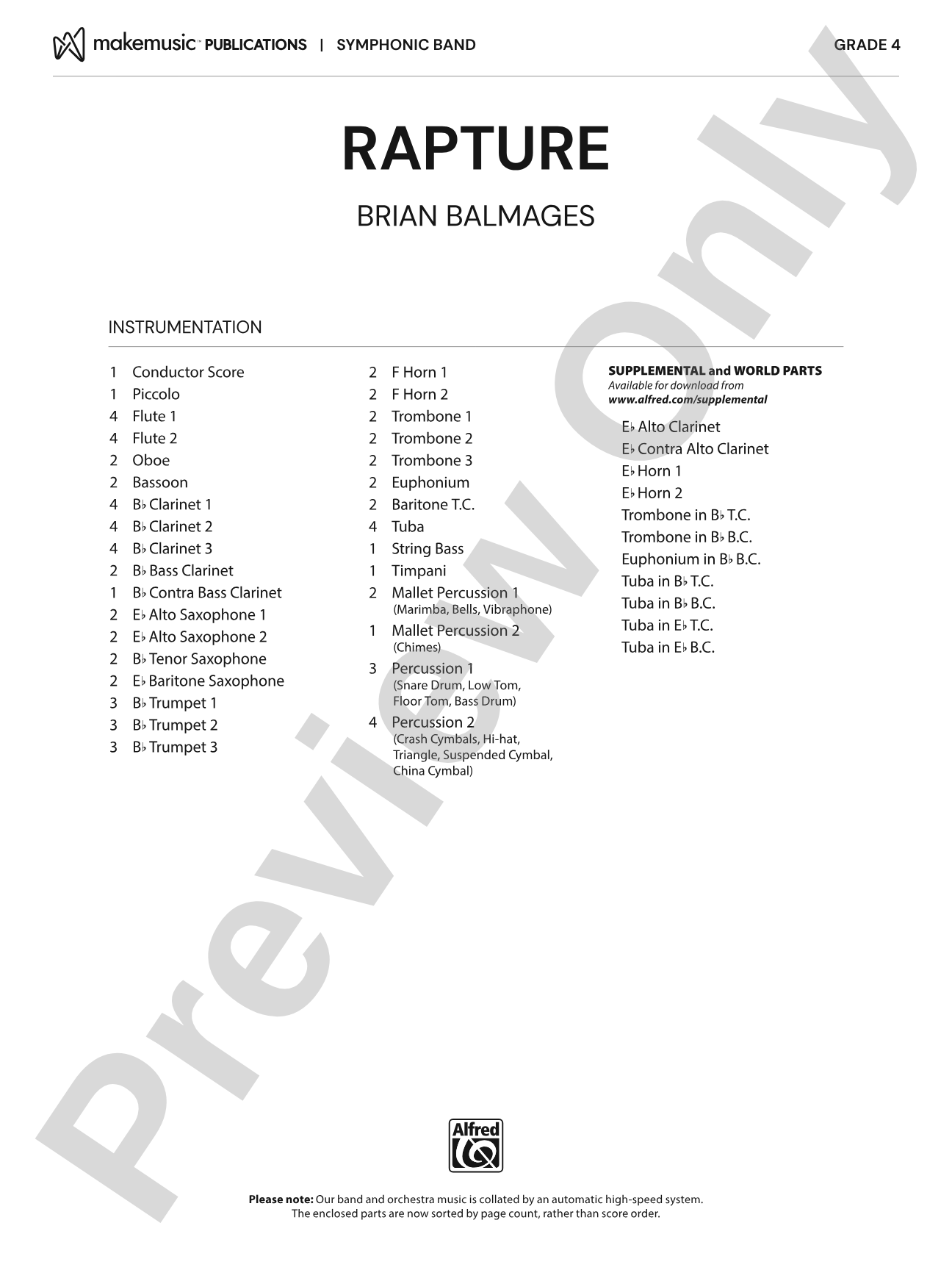 Rapture: Concert Band Conductor Score & Parts