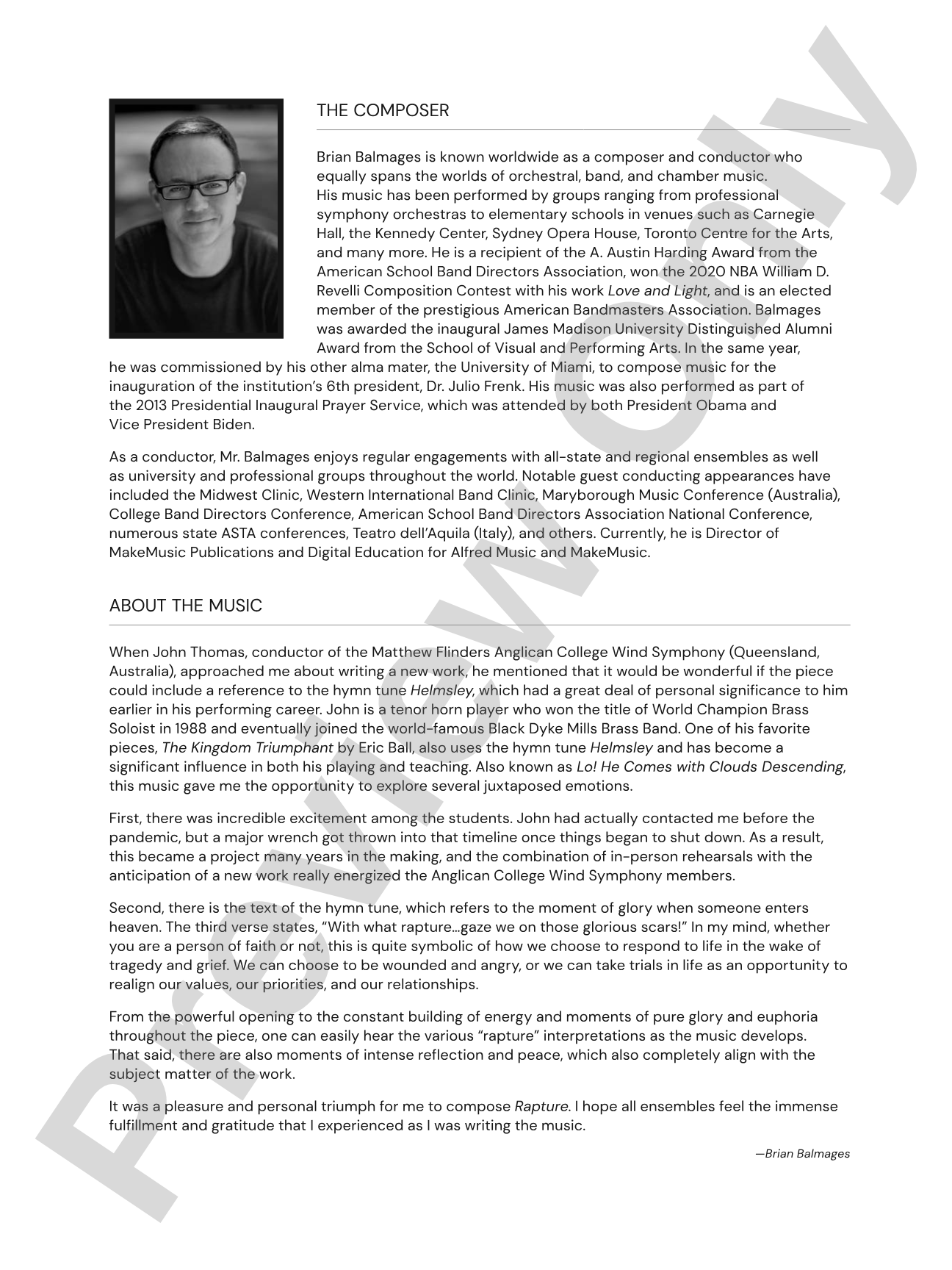 Rapture: Concert Band Conductor Score & Parts