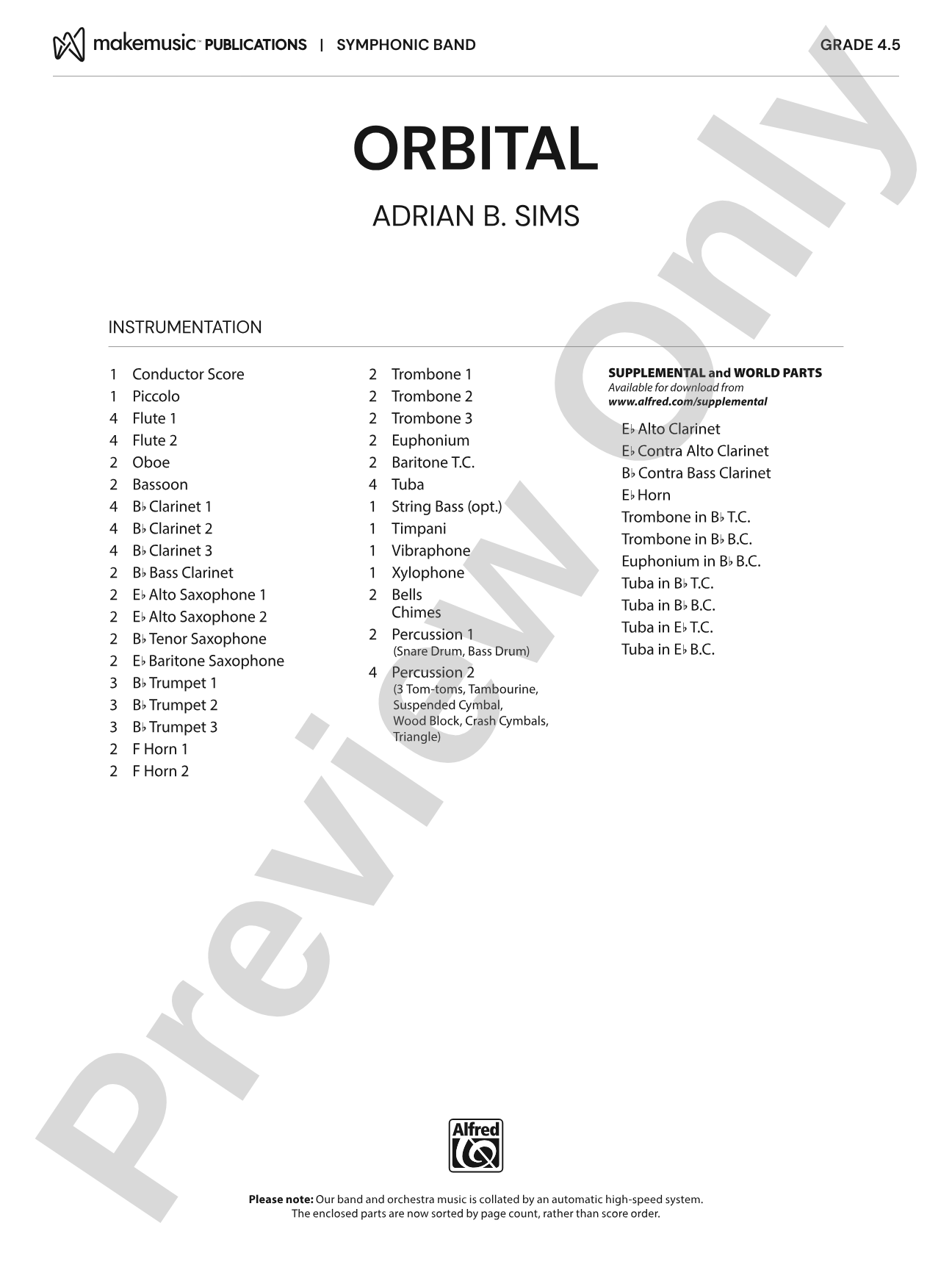 Orbital: Concert Band Conductor Score & Parts