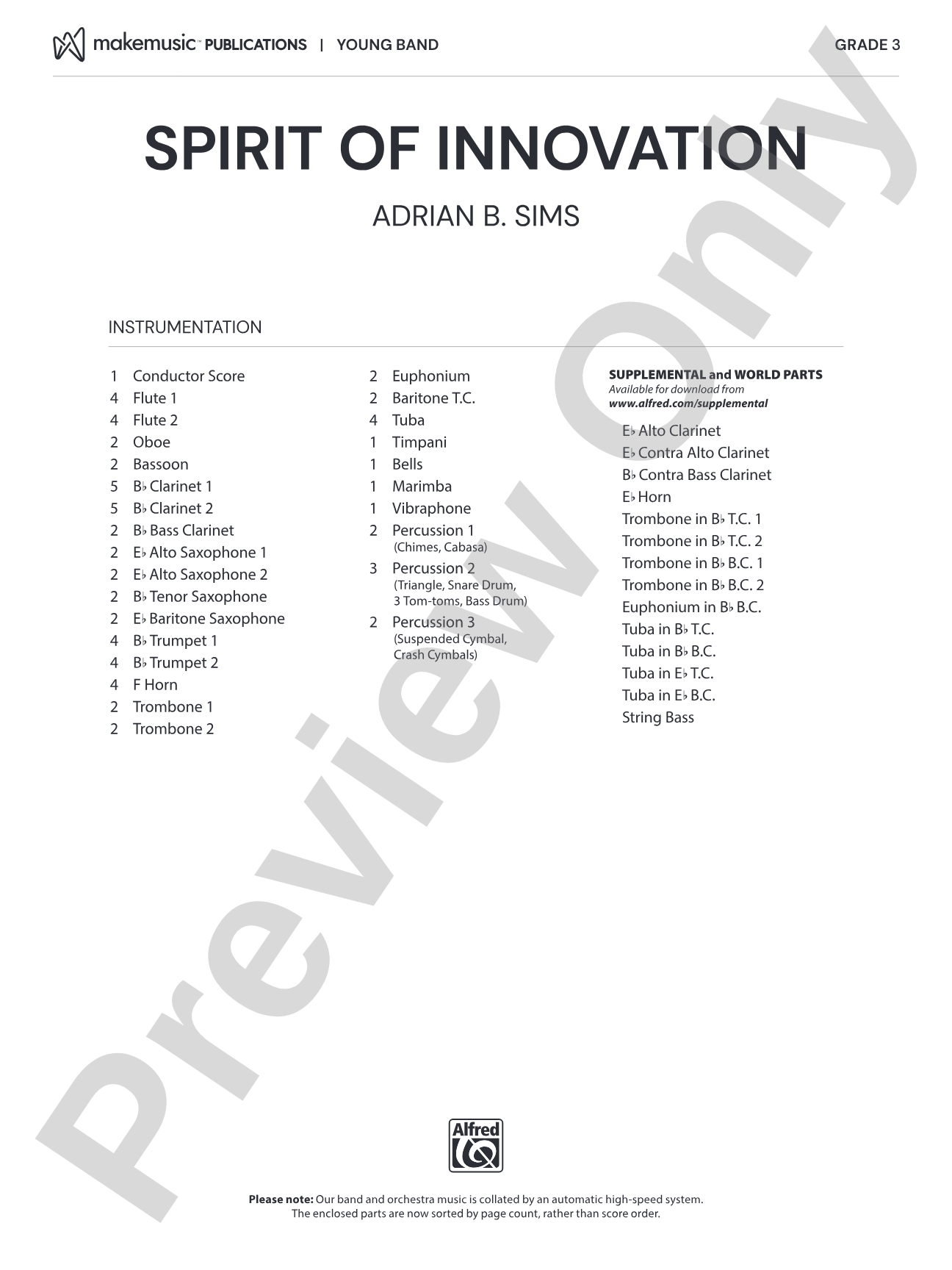 Spirit of Innovation: Concert Band Conductor Score & Parts