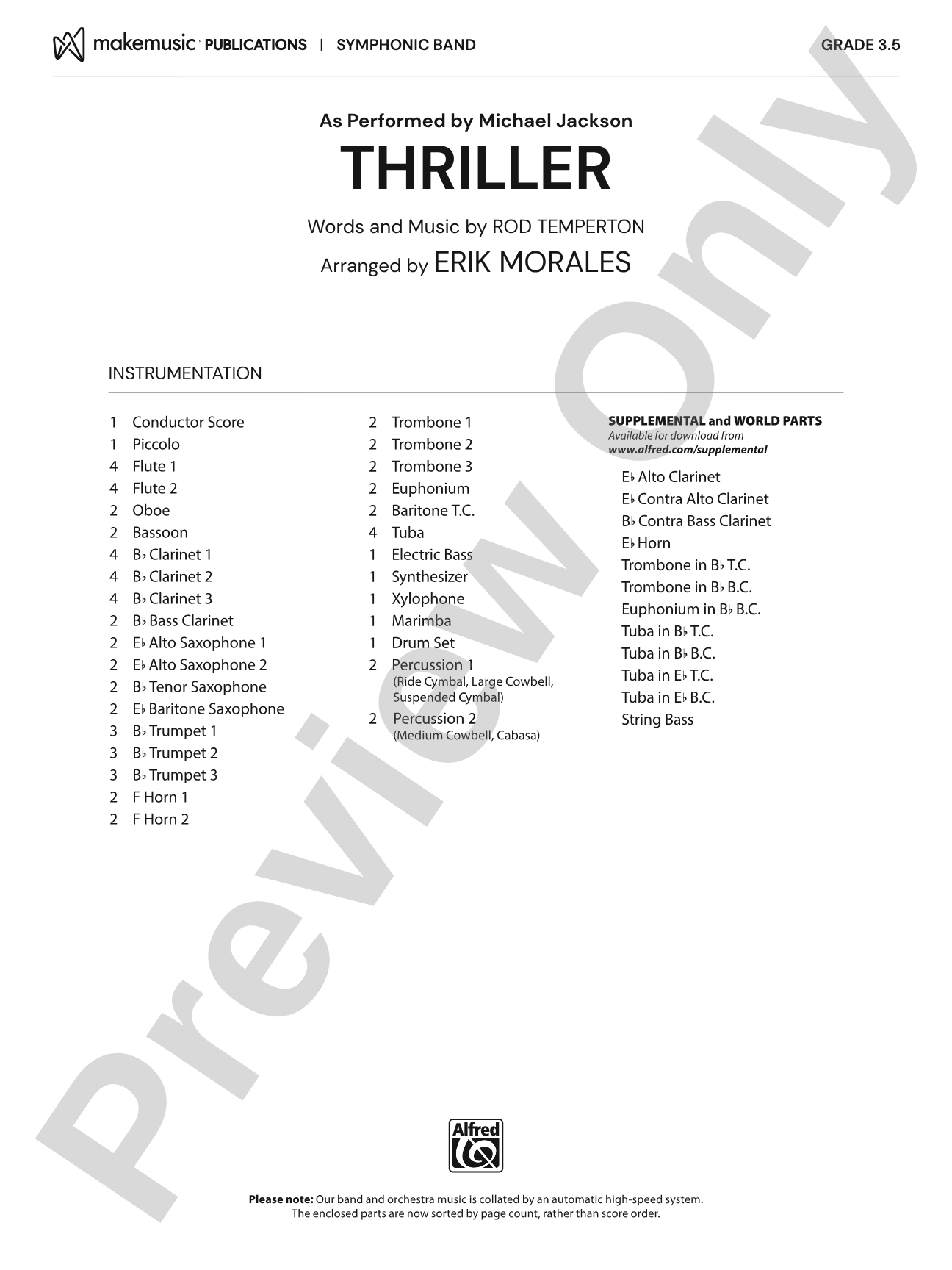 Thriller: Concert Band Conductor Score & Parts