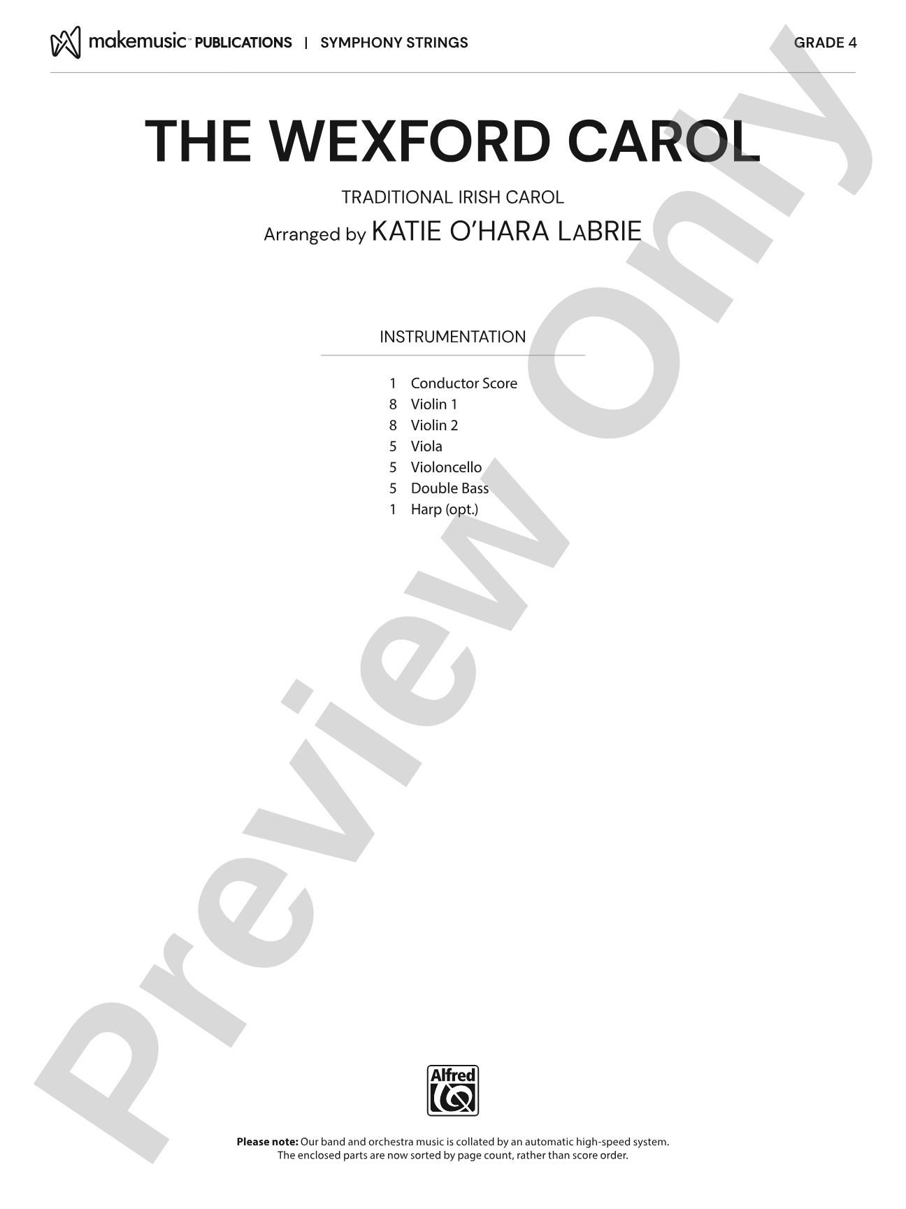 The Wexford Carol: String Orchestra Conductor Score & Parts