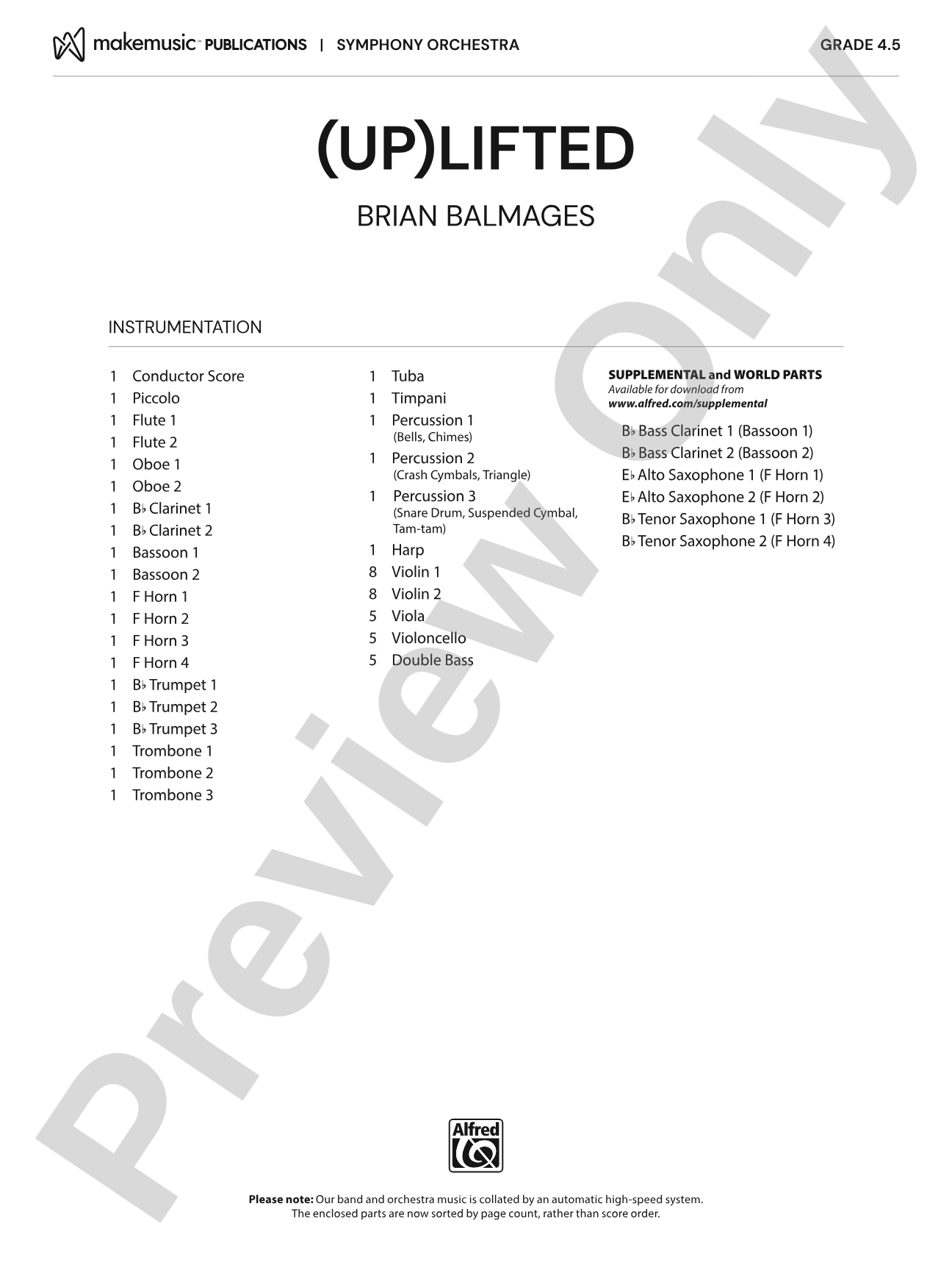 (Up)Lifted: Full Orchestra Conductor Score & Parts
