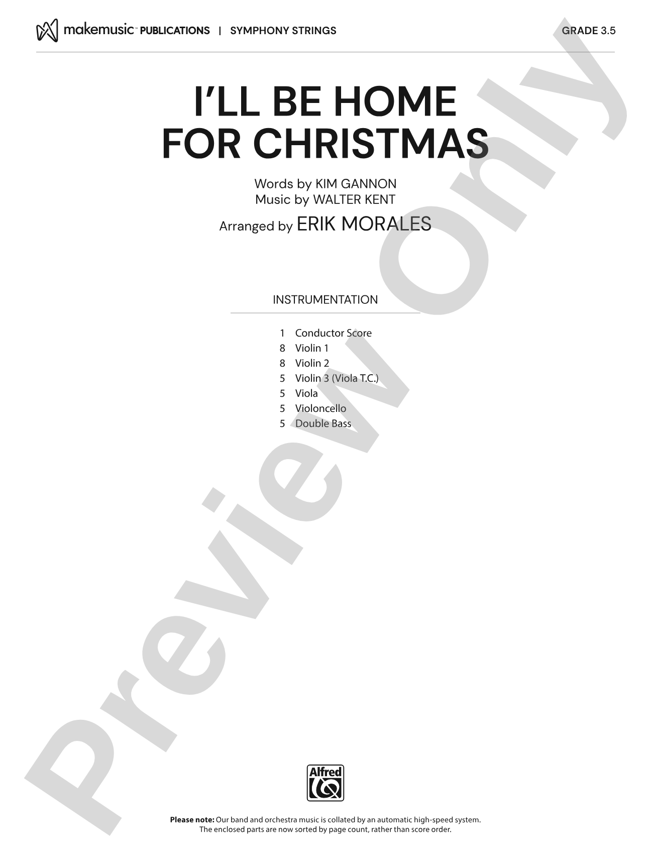 I'll Be Home for Christmas: String Orchestra Conductor Score & Parts