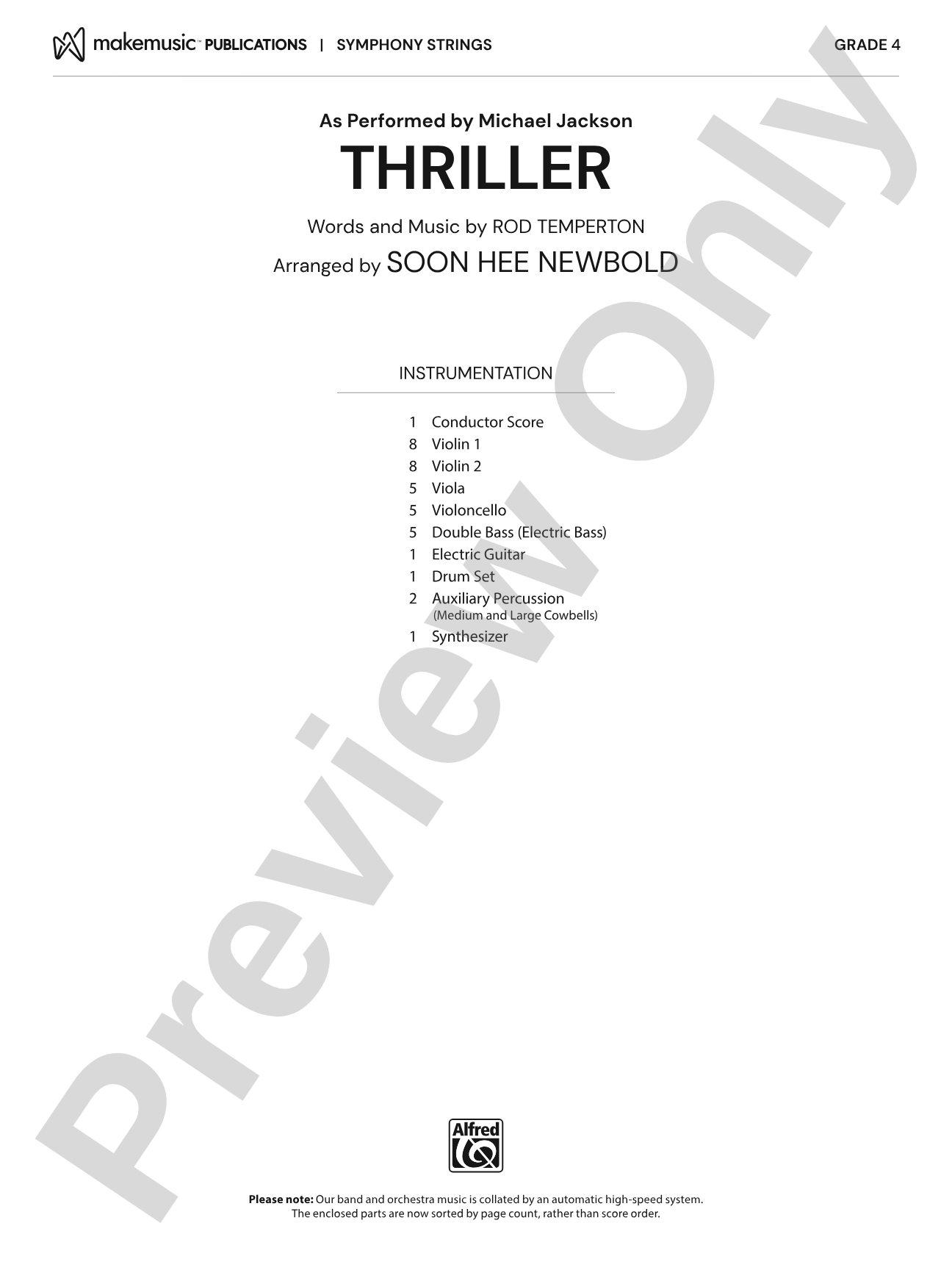 Thriller: String Orchestra Conductor Score & Parts