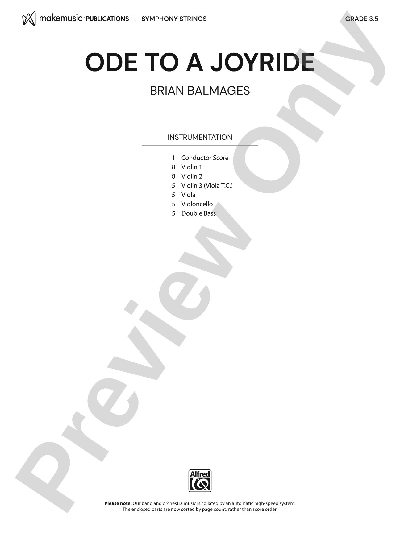 Ode to a Joyride: String Orchestra Conductor Score & Parts