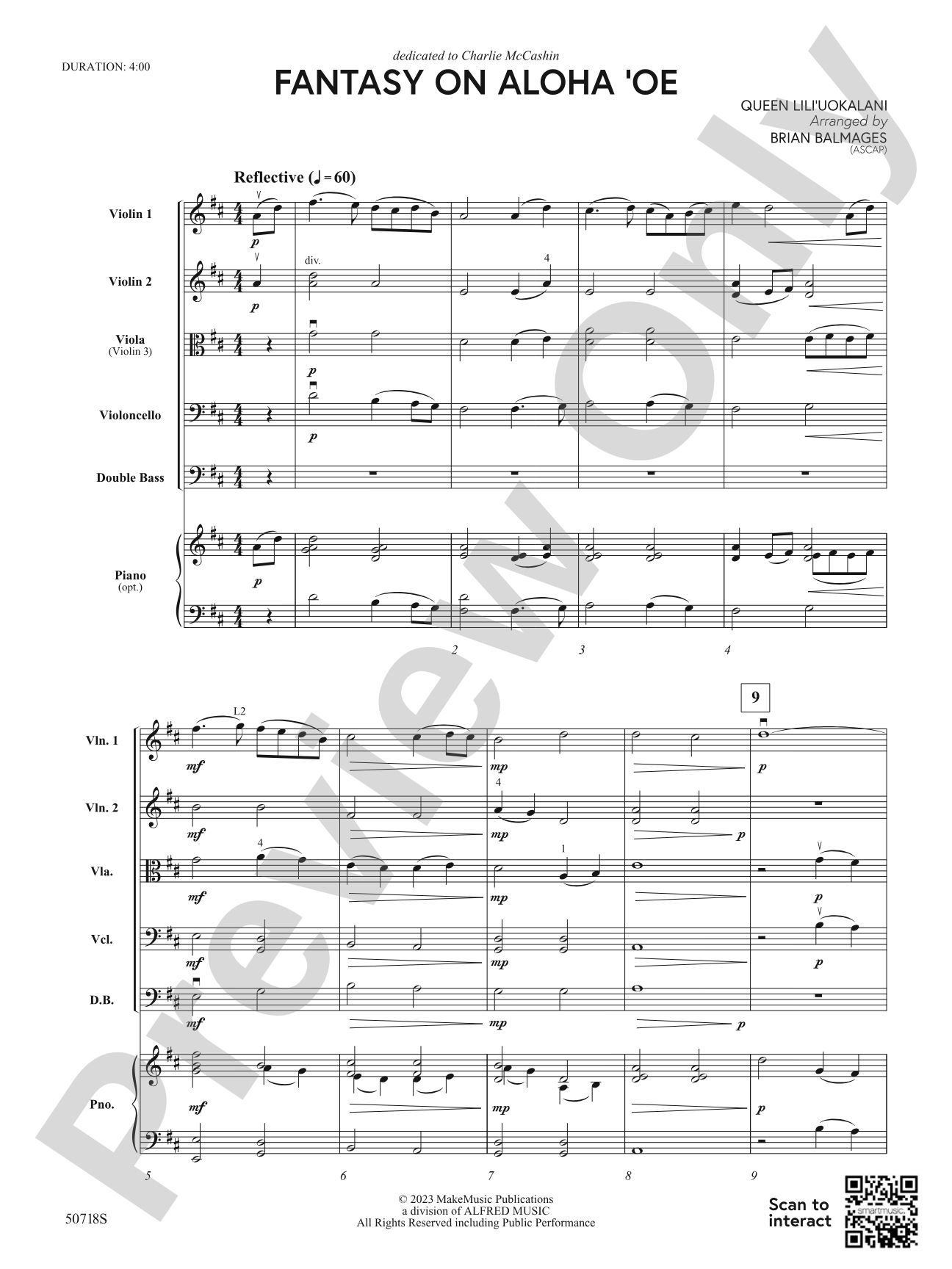 Fantasy on Aloha 'Oe: String Orchestra Conductor Score & Parts