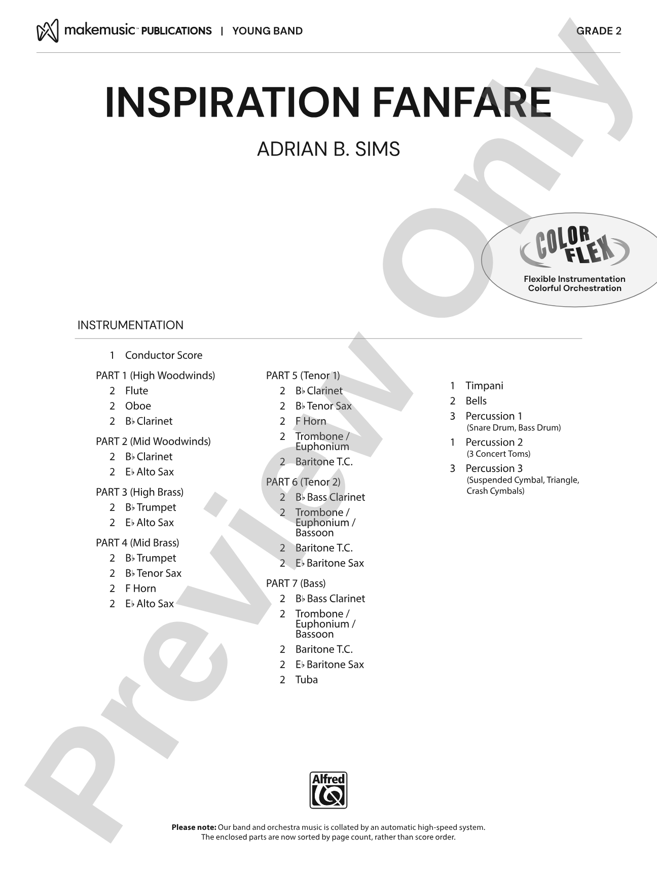 Inspiration Fanfare: Concert Band Conductor Score & Parts - ColorFlex version