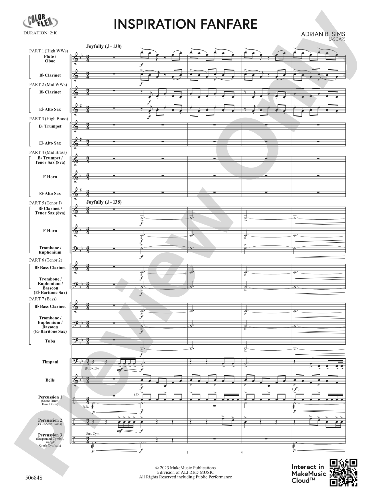 Inspiration Fanfare: Concert Band Conductor Score & Parts - ColorFlex version