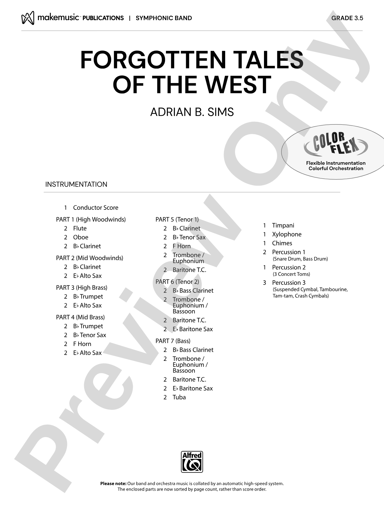 Forgotten Tales of the West: Concert Band Conductor Score & Parts - ColorFlex version