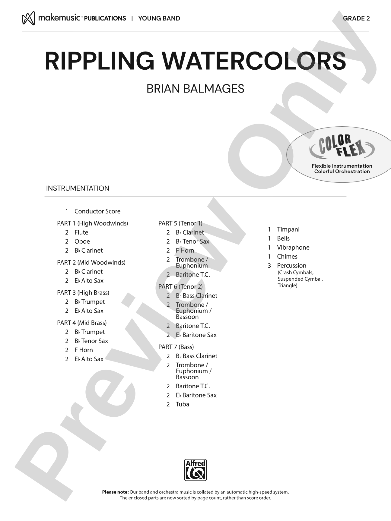 Rippling Watercolors: Concert Band Conductor Score & Parts - ColorFlex version