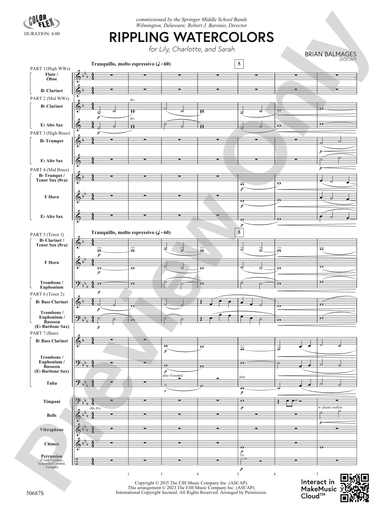 Rippling Watercolors: Concert Band Conductor Score & Parts - ColorFlex version