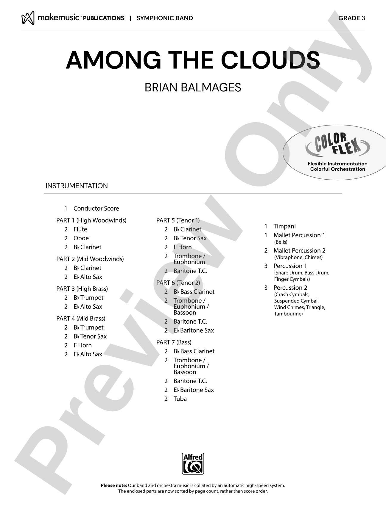 Among the Clouds: Concert Band Conductor Score & Parts - ColorFlex Version