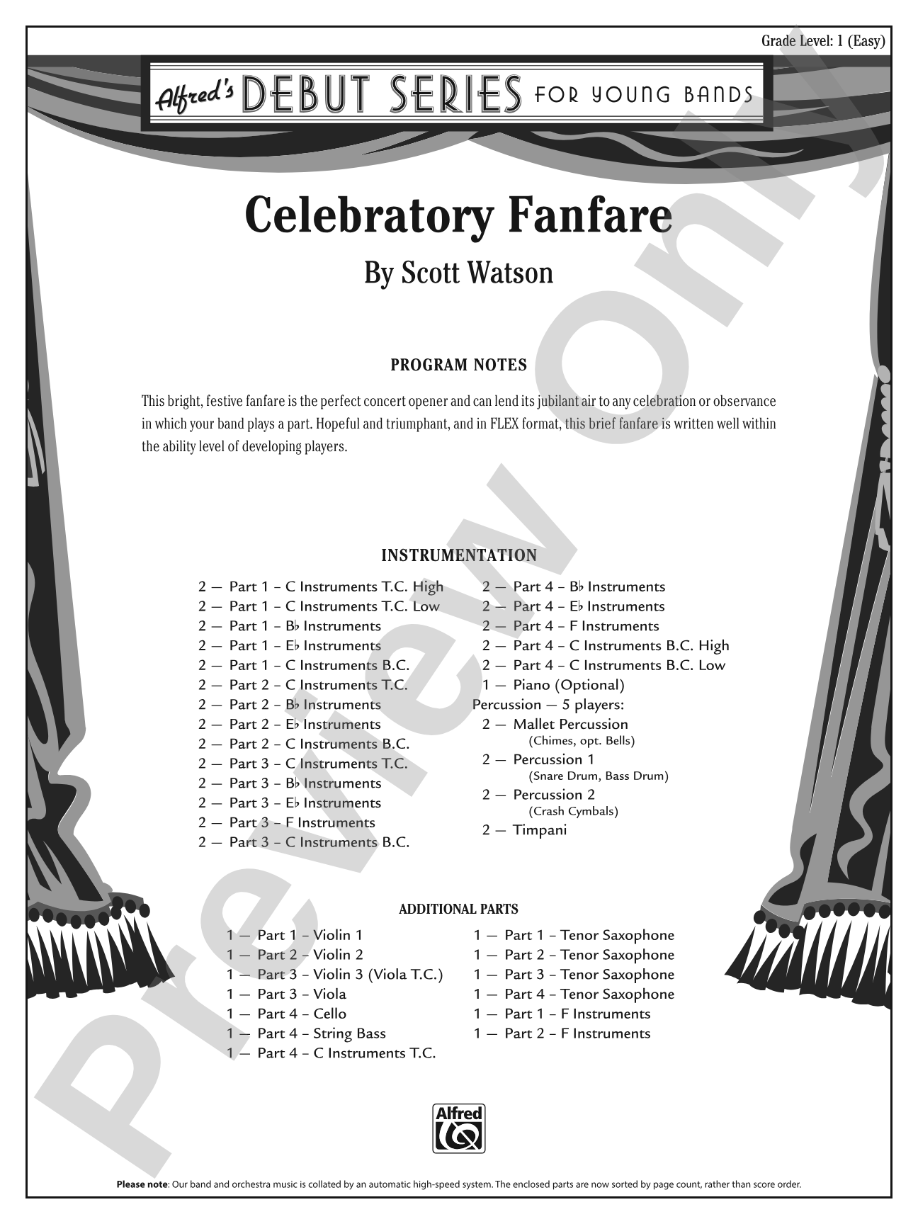 Celebratory Fanfare: Flexible Band/String Ensemble Score & Parts