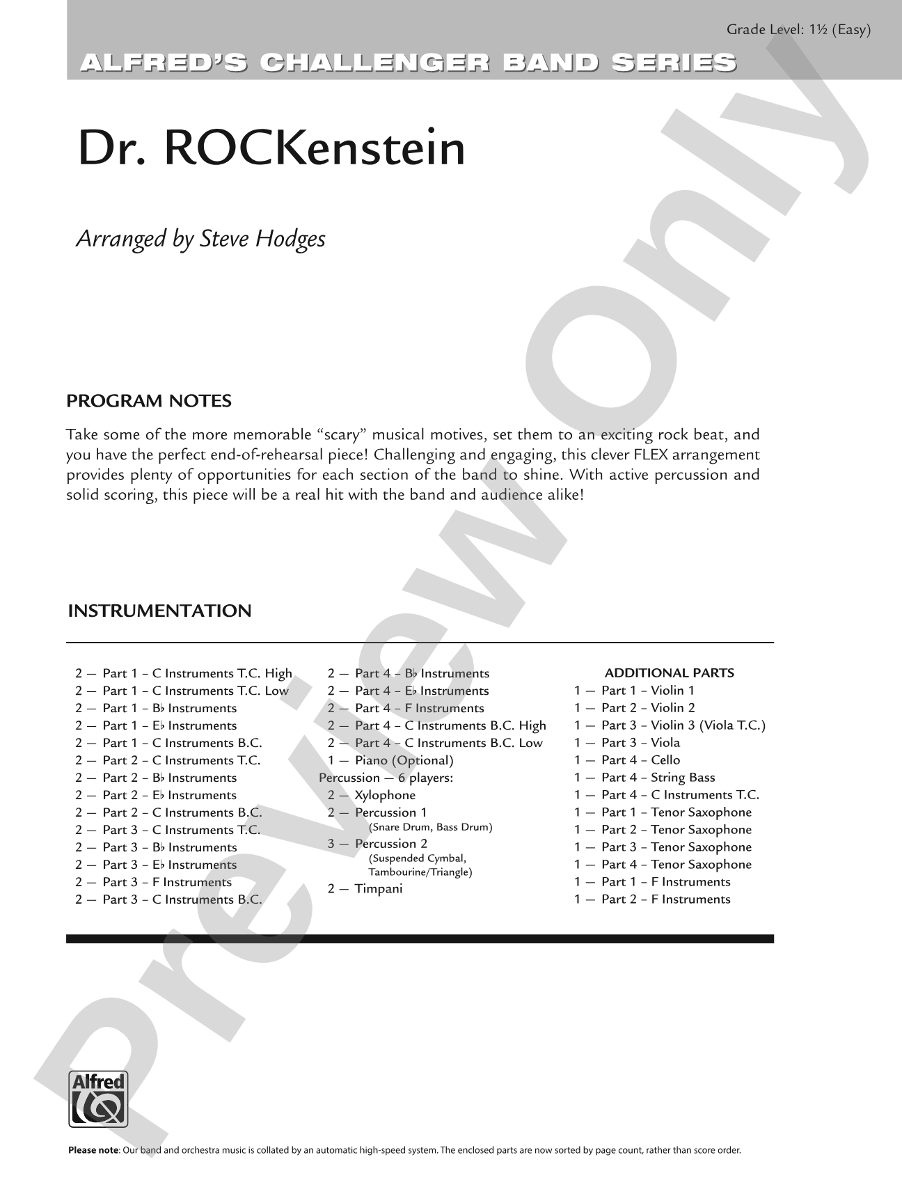 Dr. ROCKenstein: Flexible Band/String Ensemble Score & Parts