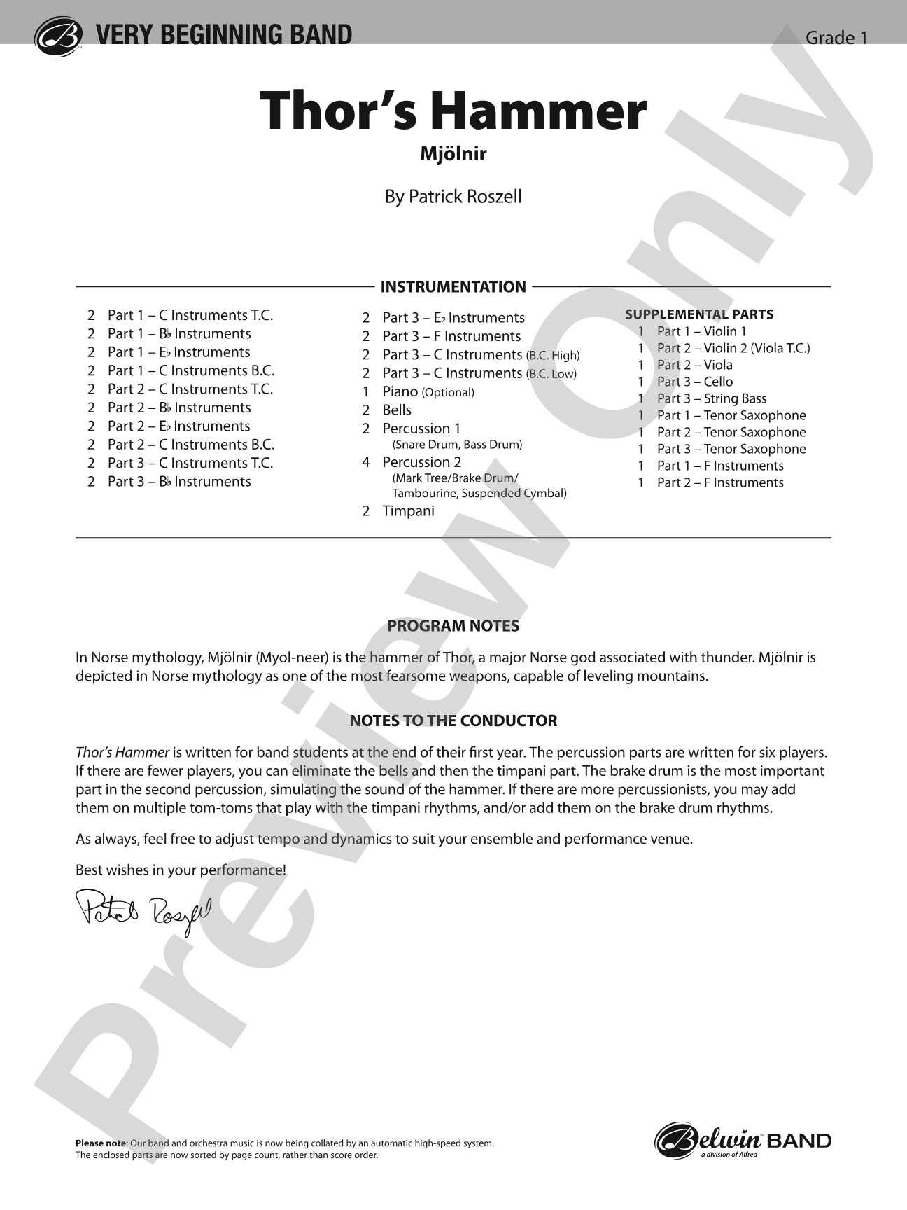 Thor's Hammer: Flexible Band/String Ensemble Score & Parts