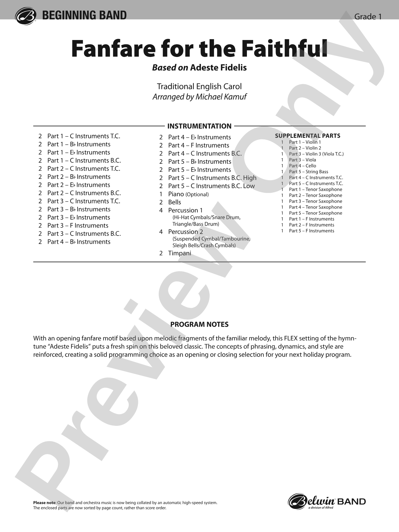 Fanfare for the Faithful: Concert Band Conductor Score & Parts