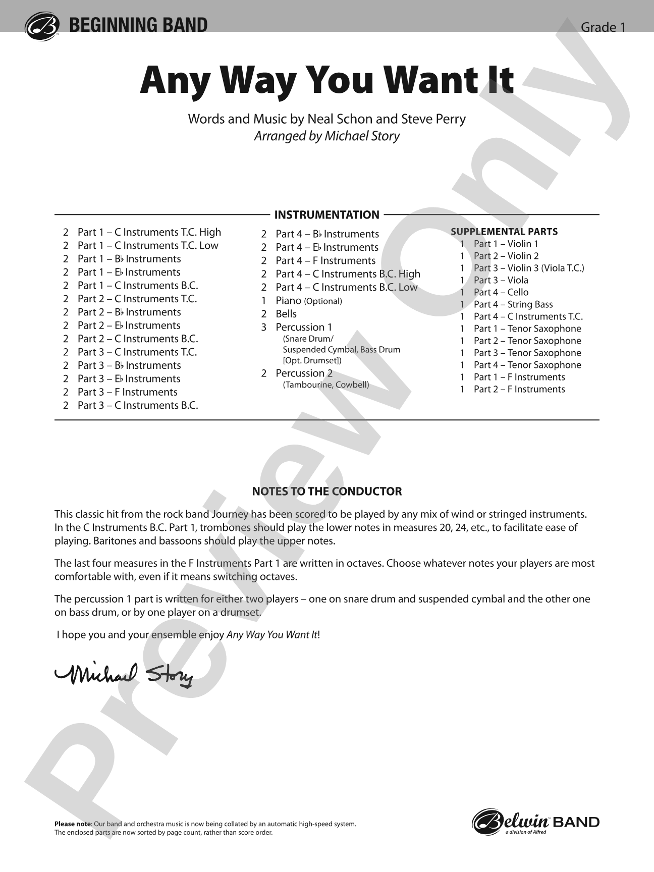 Any Way You Want It: Concert Band Conductor Score & Parts