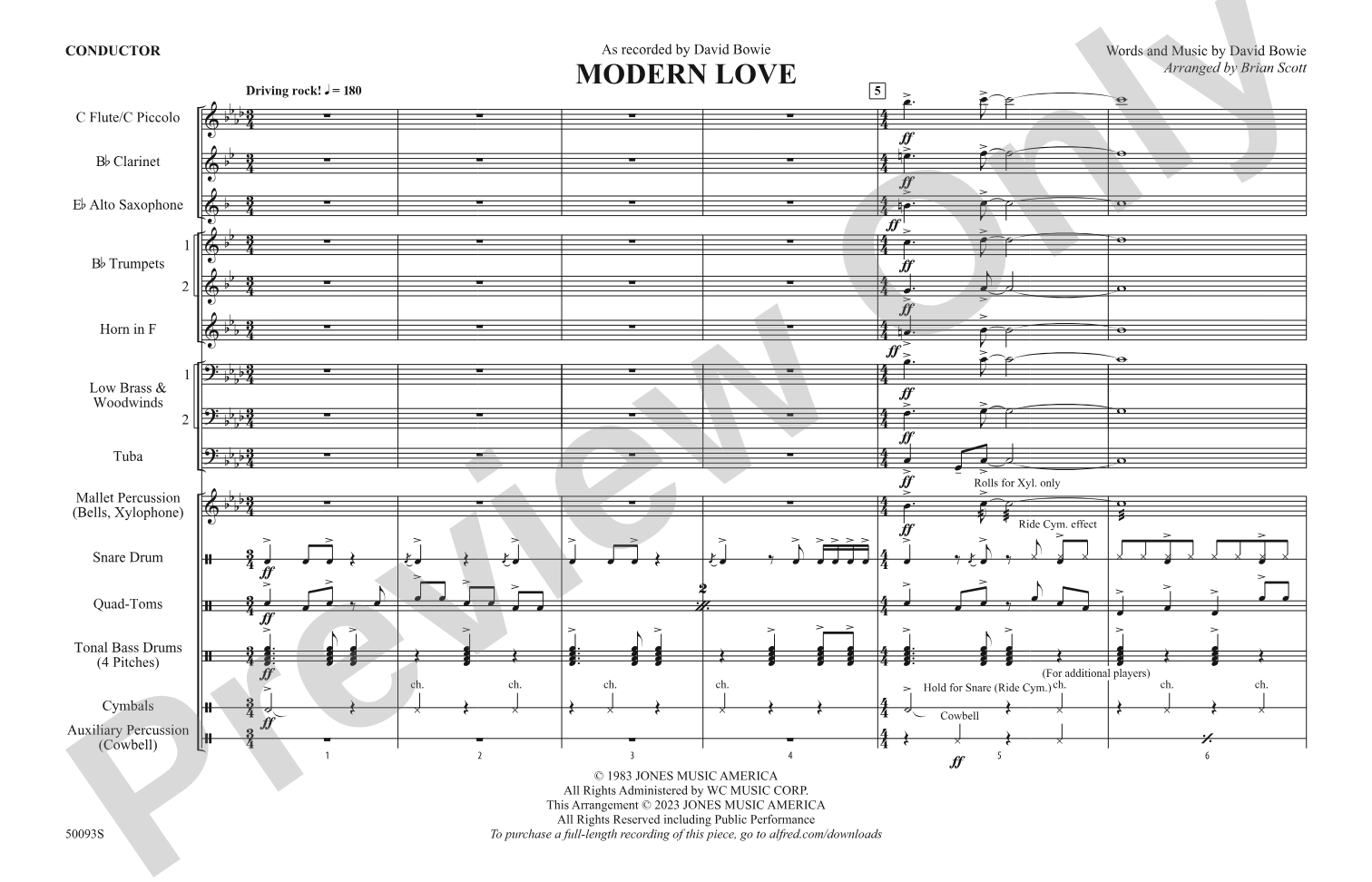 Modern Love: Marching Band Conductor Score & Parts