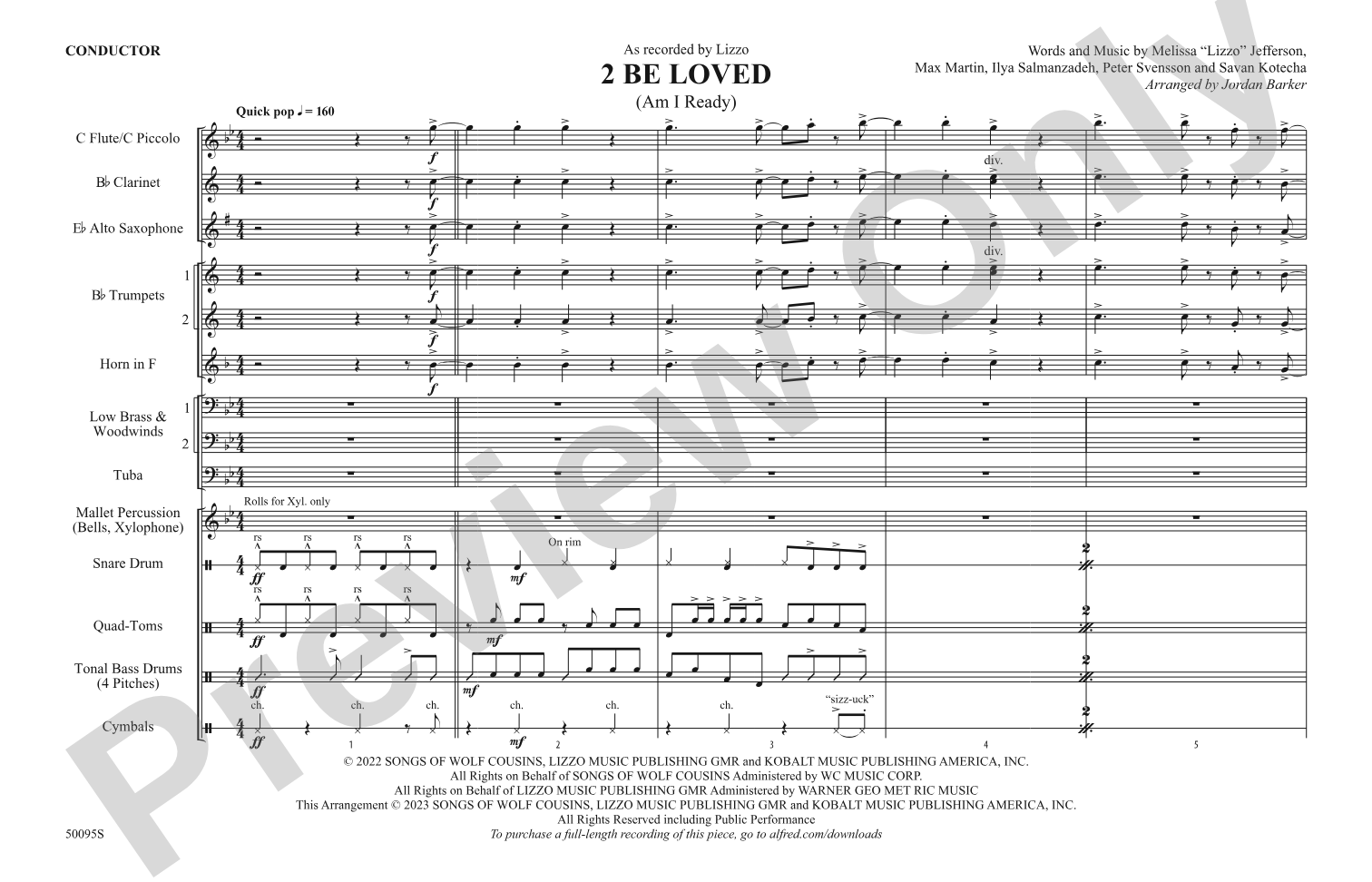 2 Be Loved: Marching Band Conductor Score & Parts