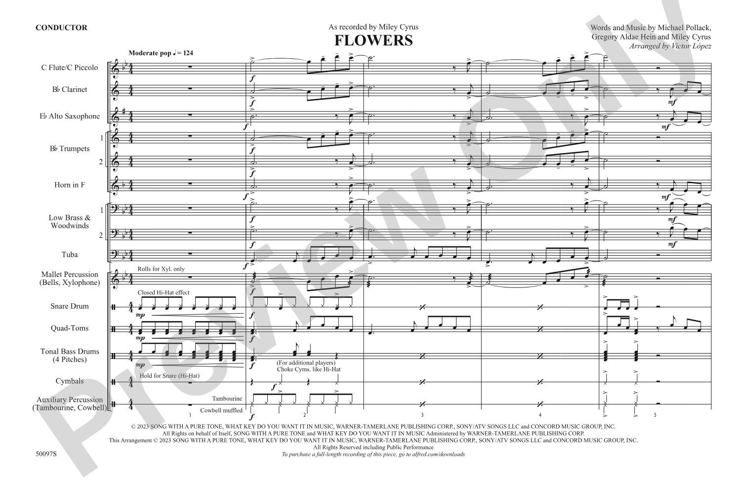 Flowers: Marching Band Conductor Score & Parts