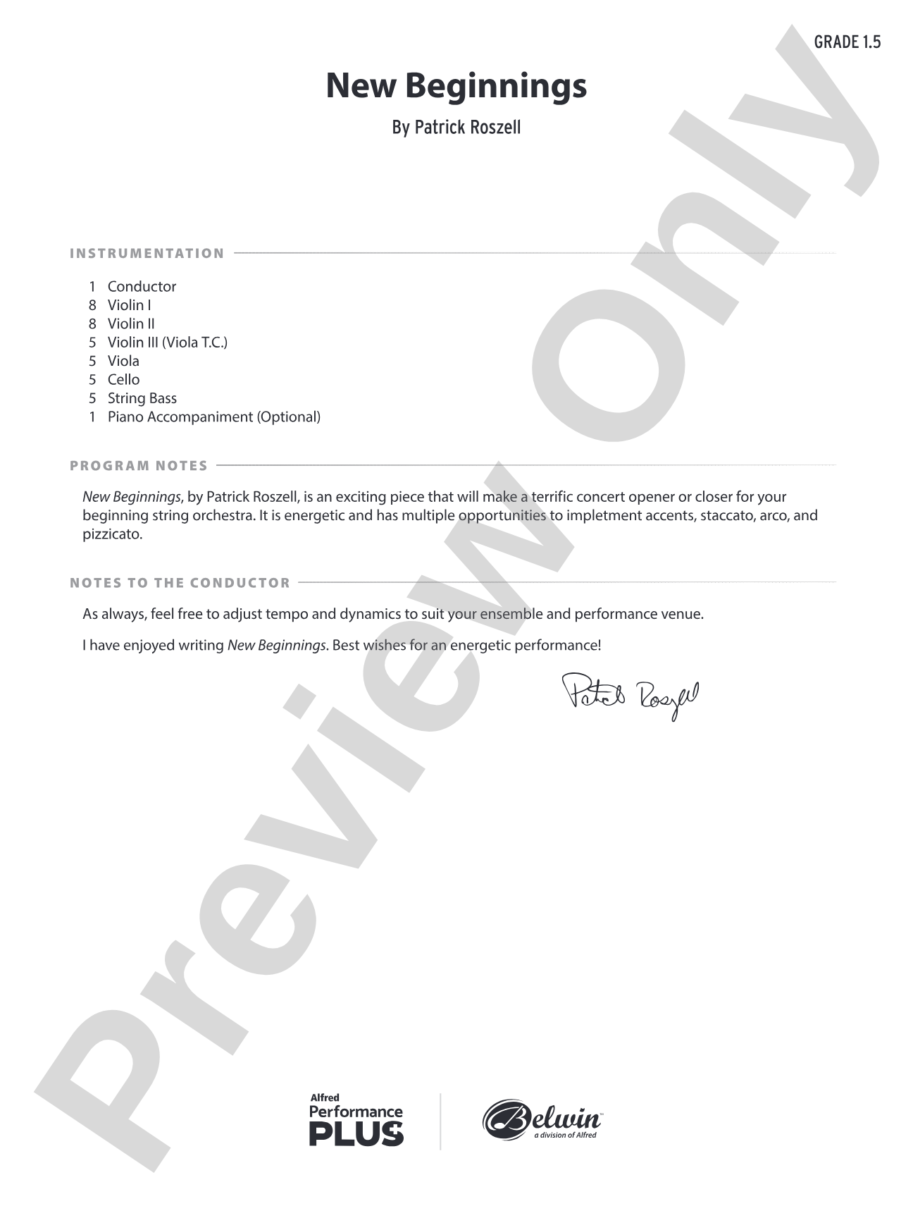 New Beginnings: String Orchestra Conductor Score & Parts