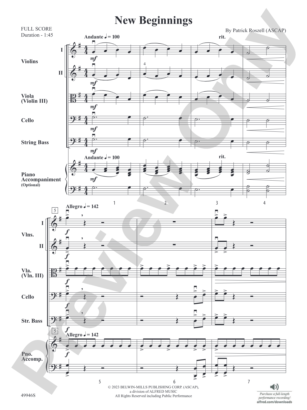 New Beginnings: String Orchestra Conductor Score & Parts
