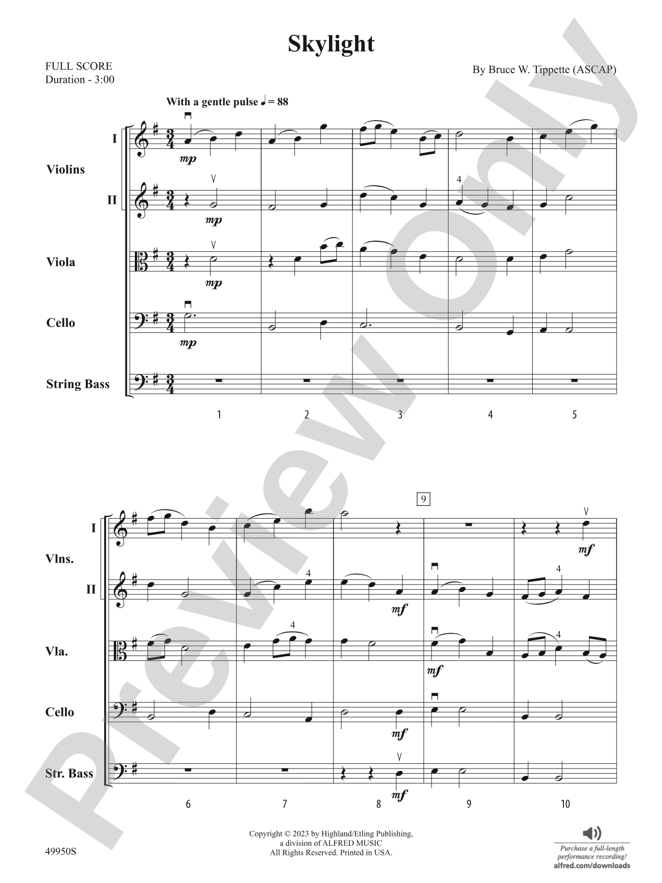 Skylight: String Orchestra Conductor Score & Parts