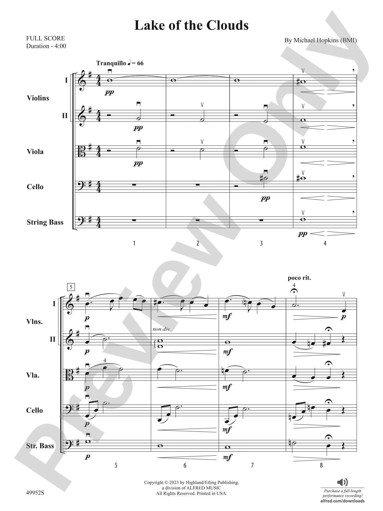 Lake of the Clouds: String Orchestra Conductor Score & Parts