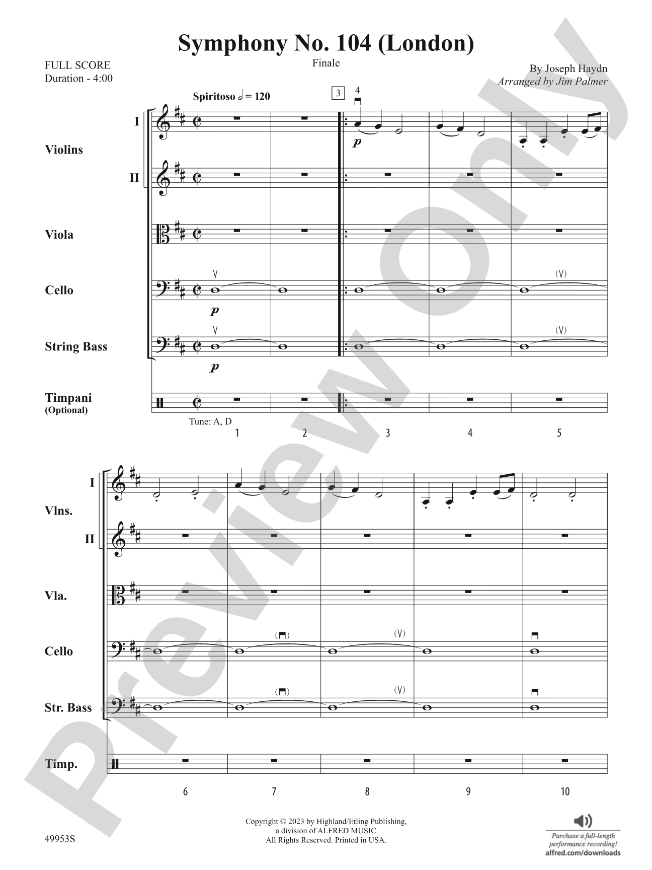 Symphony No. 104 (London): String Orchestra Conductor Score & Parts