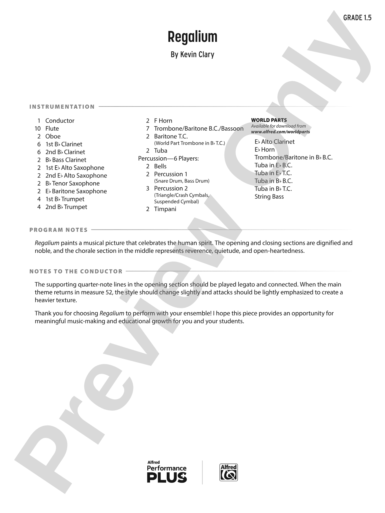 Regalium: Concert Band Conductor Score & Parts