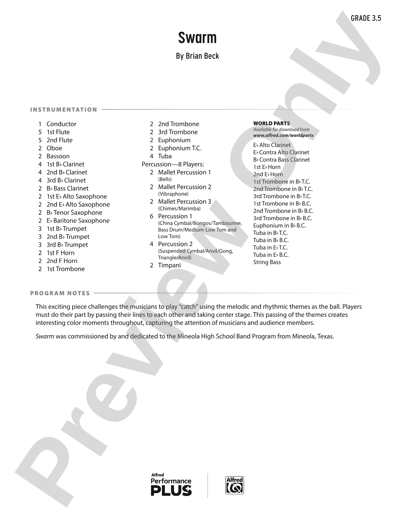 Swarm: Concert Band Conductor Score & Parts