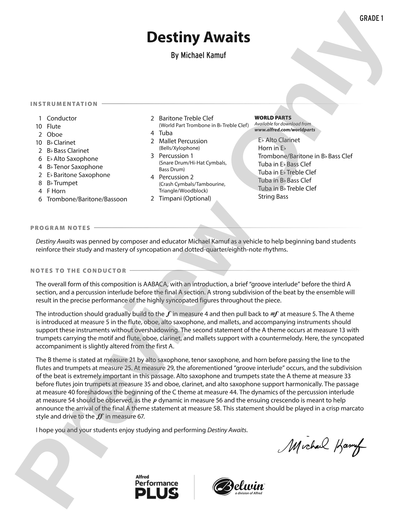 Destiny Awaits: Concert Band Conductor Score & Parts