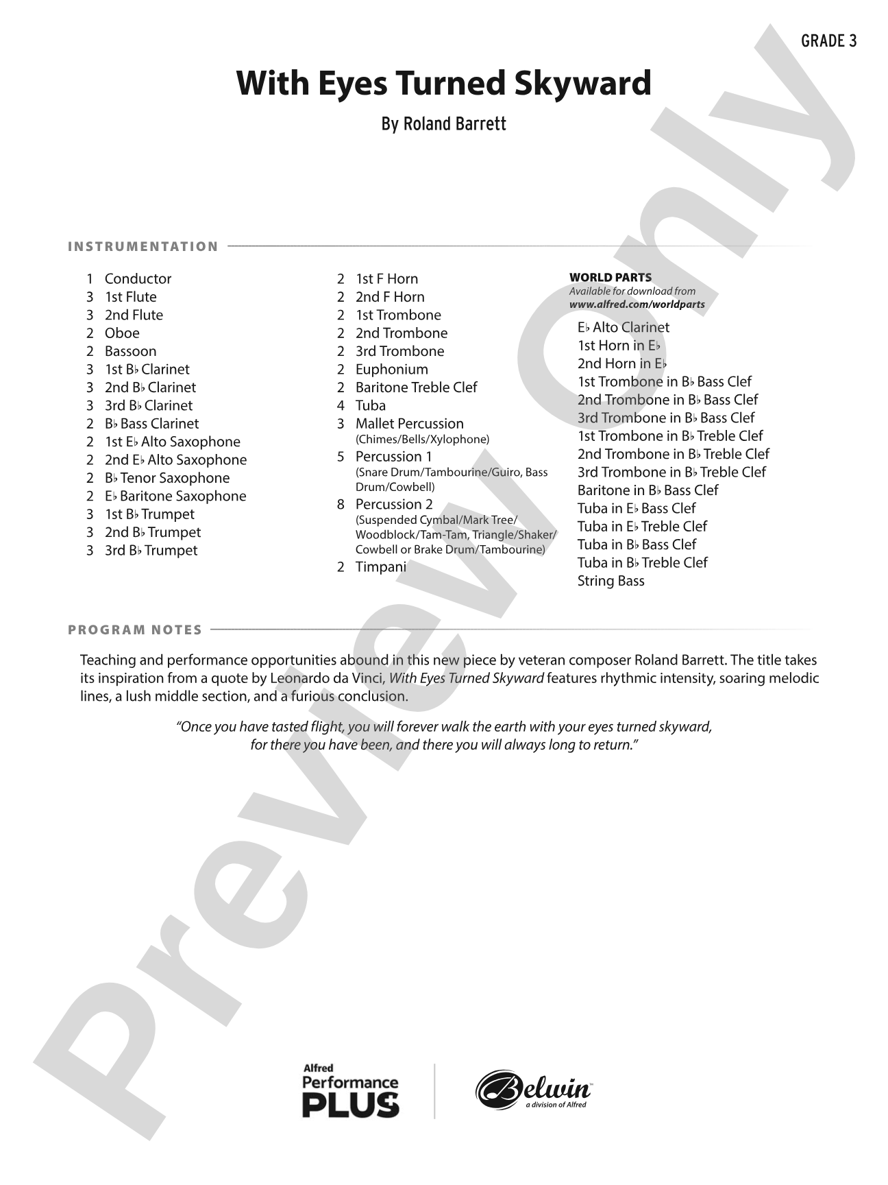 With Eyes Turned Skyward: Concert Band Conductor Score & Parts