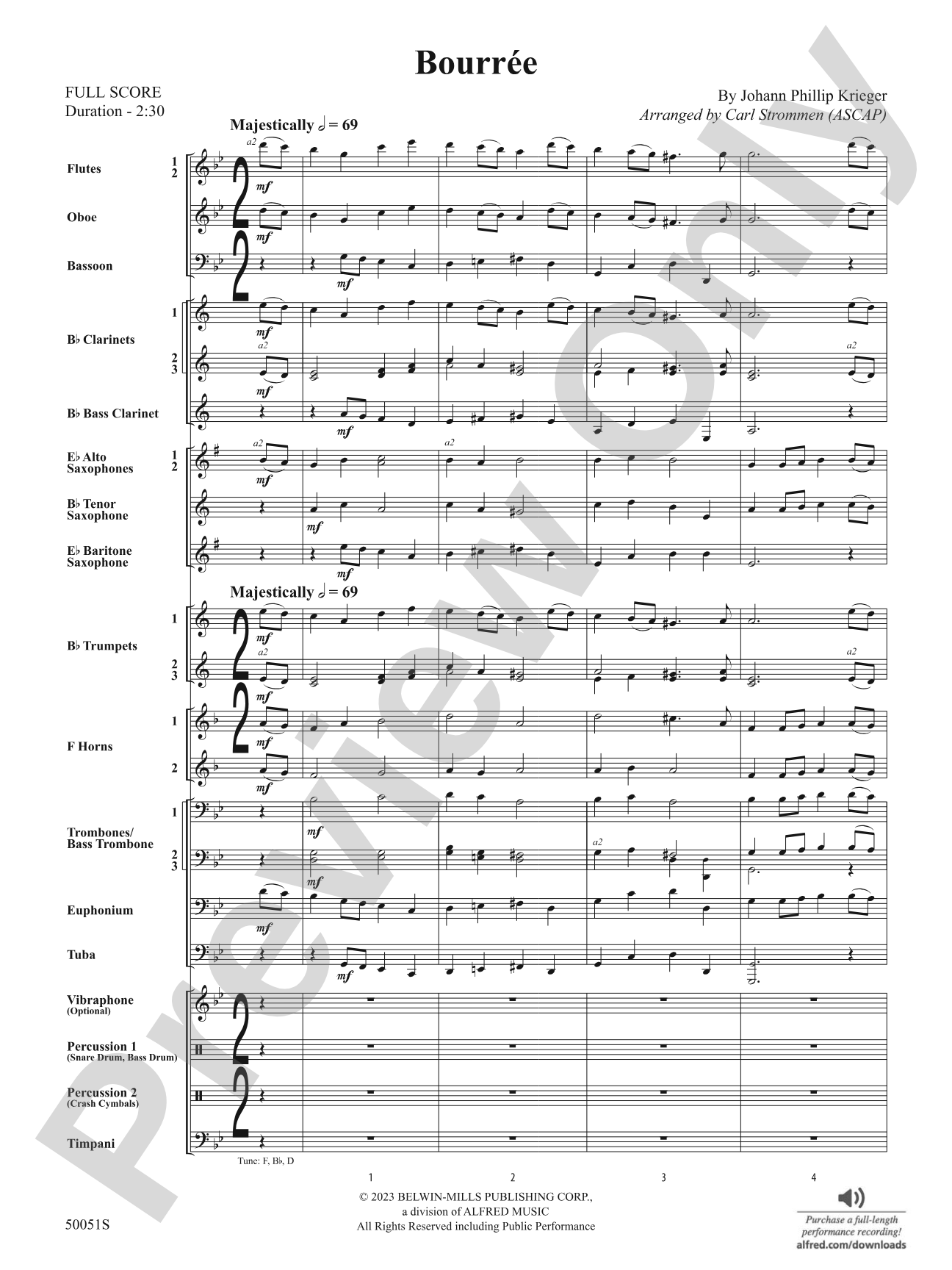 Bourrée: Concert Band Conductor Score & Parts