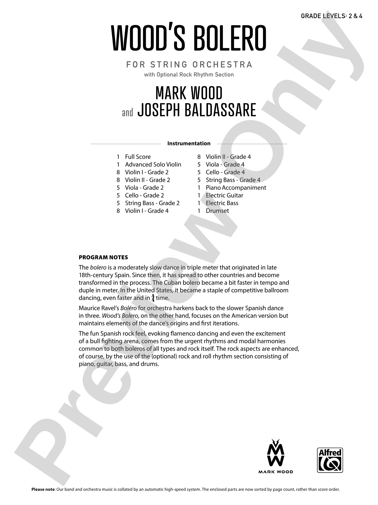 Wood's Bolero: String Orchestra Conductor Score & Parts