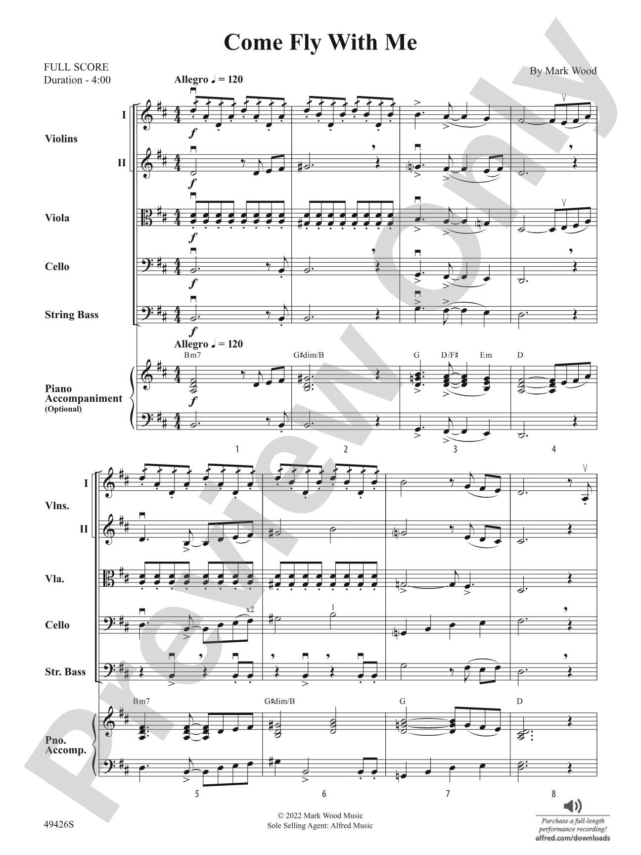 Come Fly with Me: String Orchestra Conductor Score & Parts