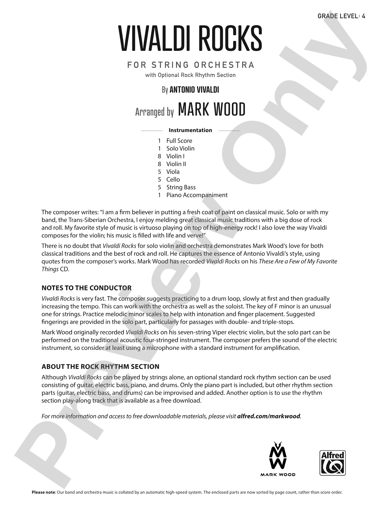 Vivaldi Rocks: String Orchestra Conductor Score & Parts
