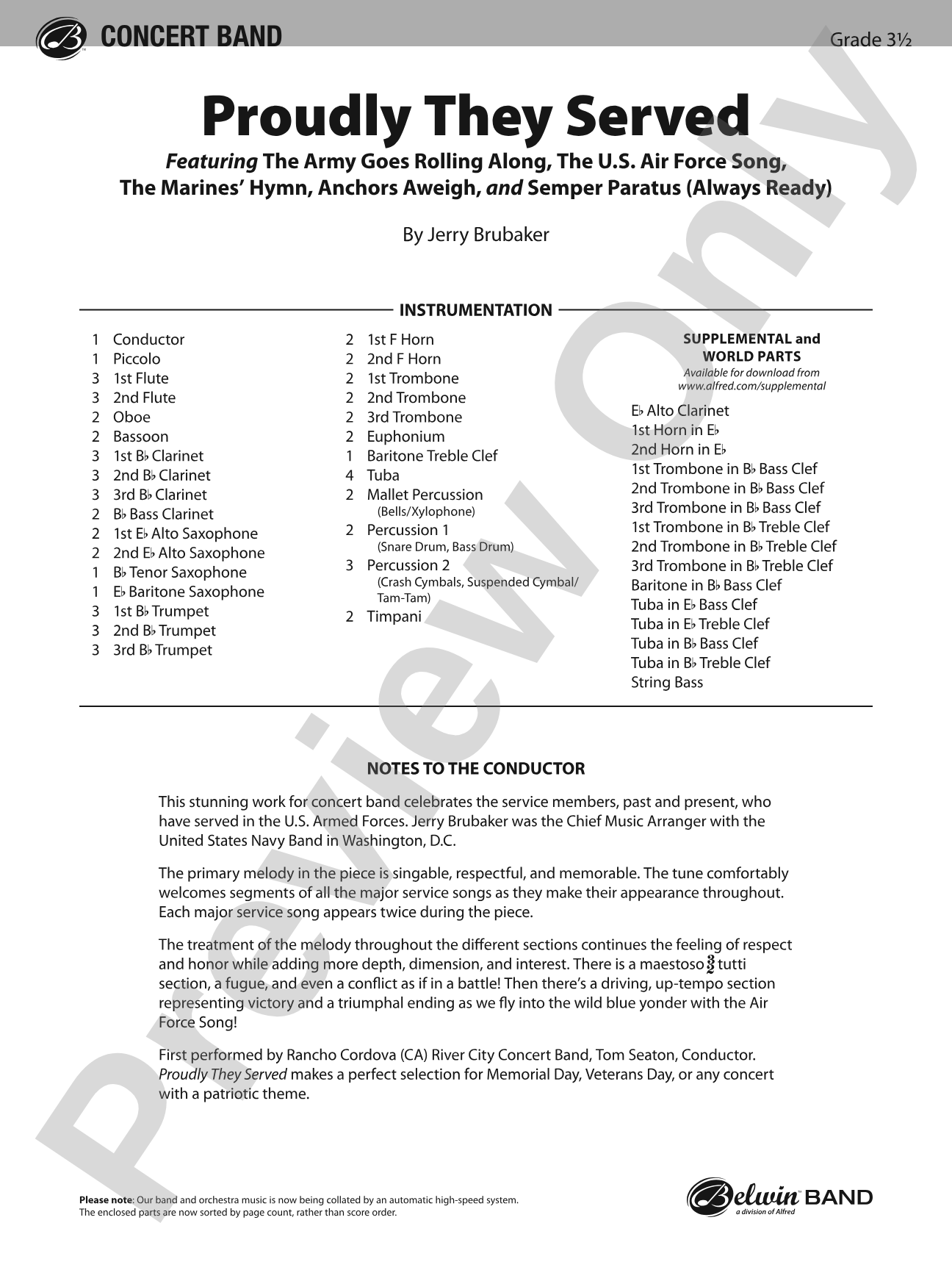 Proudly They Served: Concert Band Conductor Score & Parts