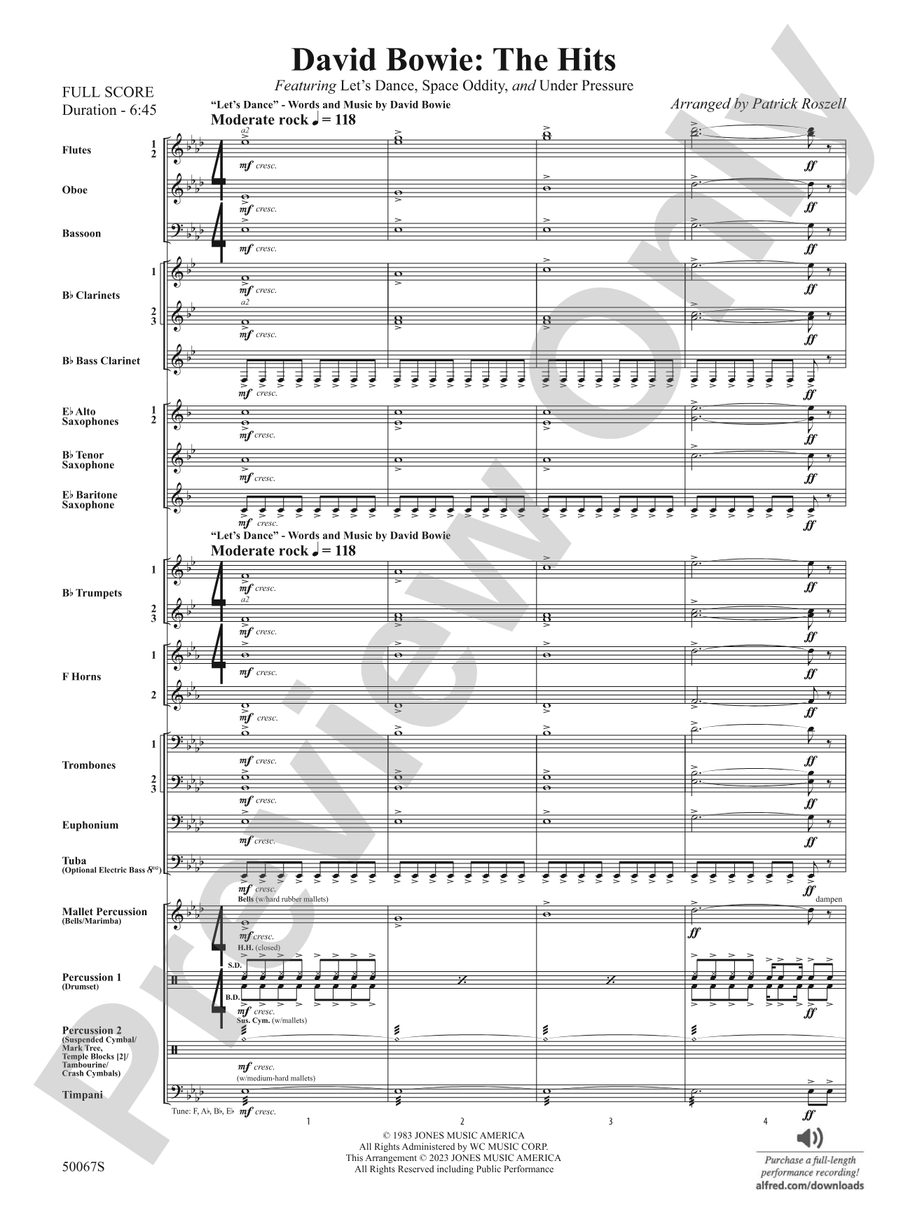 David Bowie: The Hits: Concert Band Conductor Score & Parts