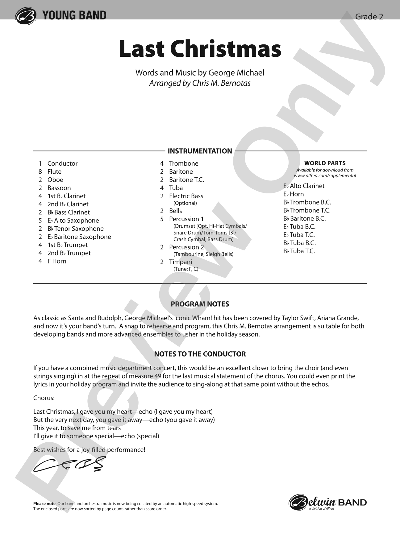 Last Christmas: Concert Band Conductor Score & Parts